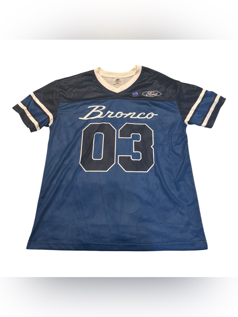 Ford Blue Bronco '03 Mesh Football Jersey with Cream Accents